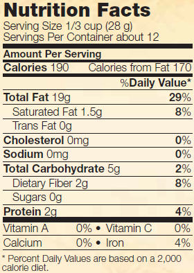 Nutrition facts for NOW Real Food Raw Pecan halves & pieces