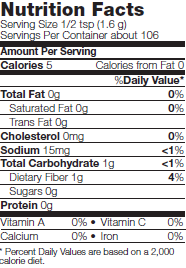 Nutrition facts for NOW Real Food Xanthan Gum Pure Powder natural food thickener.