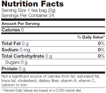 Nutrition facts for NOW Real Tea Senna tea
