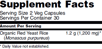 Supplement fact table for NOW Red Yeast Rice 