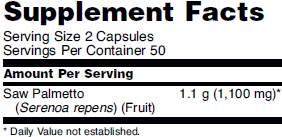 Supplement facts for NOW Saw Palmetto Berries 550mg dietary supplements