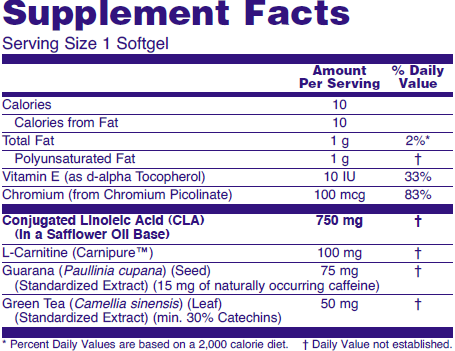 Supplement fact table for NOW Sports CLA Extreme dietary supplements.