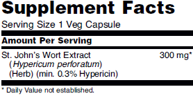 Supplement facts for NOW St. John's Wort 300mg dietary supplements.