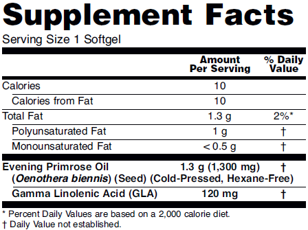 Supplement fact table for NOW Super Primrose for women's health and GLA support.