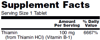 Supplement Facts for NOW Foods Vitamin B1 (Thiamine) 100mg 