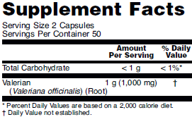 Supplement facts for NOW Valerian Root 500mg dietary supplements.