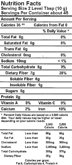 Nutrition facts for NOW Whole Psyllium Husks dietary supplement for intestinal health.