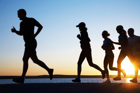 a shadow image of a family running