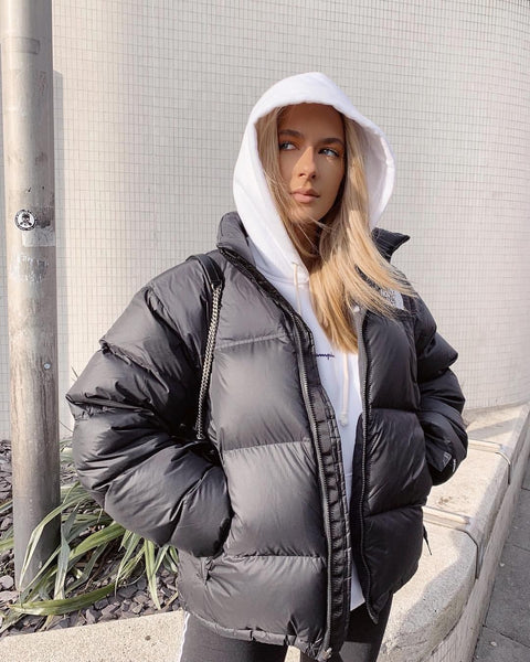 Styling Tip: Wear a hoodie with a puffer jacket