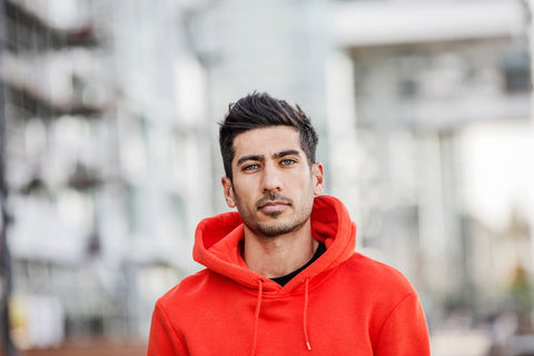 a person in a red hoodie
