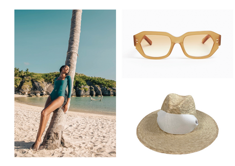 Factor Bermuda Swimsuit, Sarah Bray Straw Hat, Pared Sunglasses