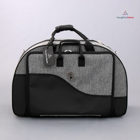 A gray and black French horn case