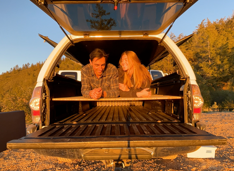 Showing Owner and His Wife on BamBed in the back of their Tacoma