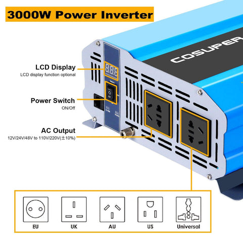 12v 24v 48v system optional 3000 watts peak power inverter 12v 220v 1000w  charge