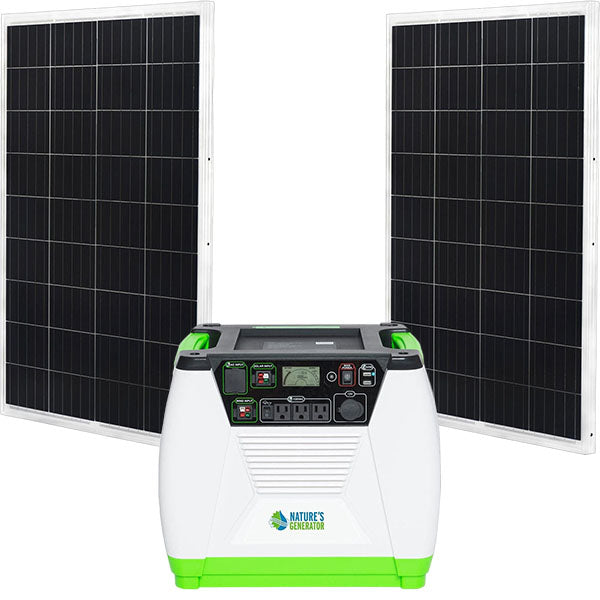 Nature's Generator 1x 100Ah Power Pod + 2x 100W Solar Panel Solar Generator Kit- front view