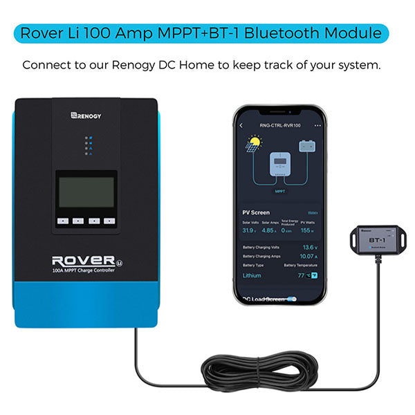 Renogy Rover 100 Amp MPPT Solar Charge Controller- connected to bluetooth