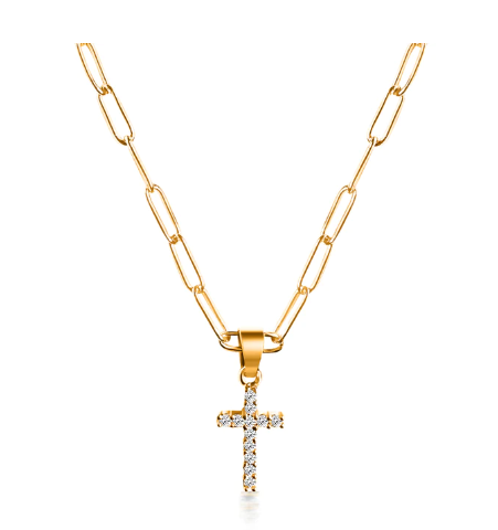 Shiny Cross Necklace Gold Filled