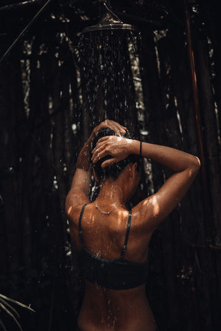 taking an outdoor shower