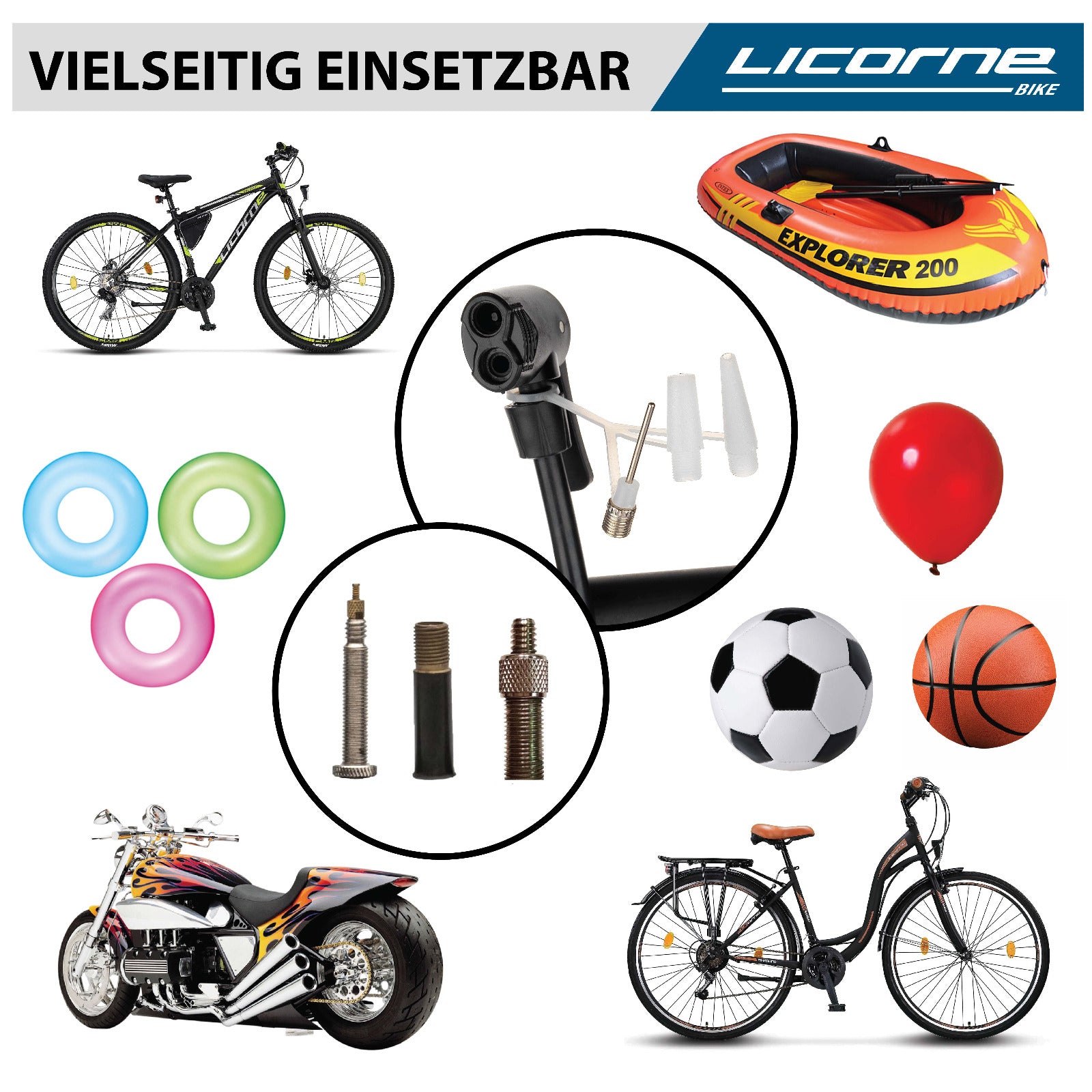 Licorne Bike Floor Pump, bomba de suelo, bomba de bicicleta con gran manómetro, doble cabezal que se adapta a todas las válvulas (válvula Dunlop, válvula francesa, válvula automática) Negro