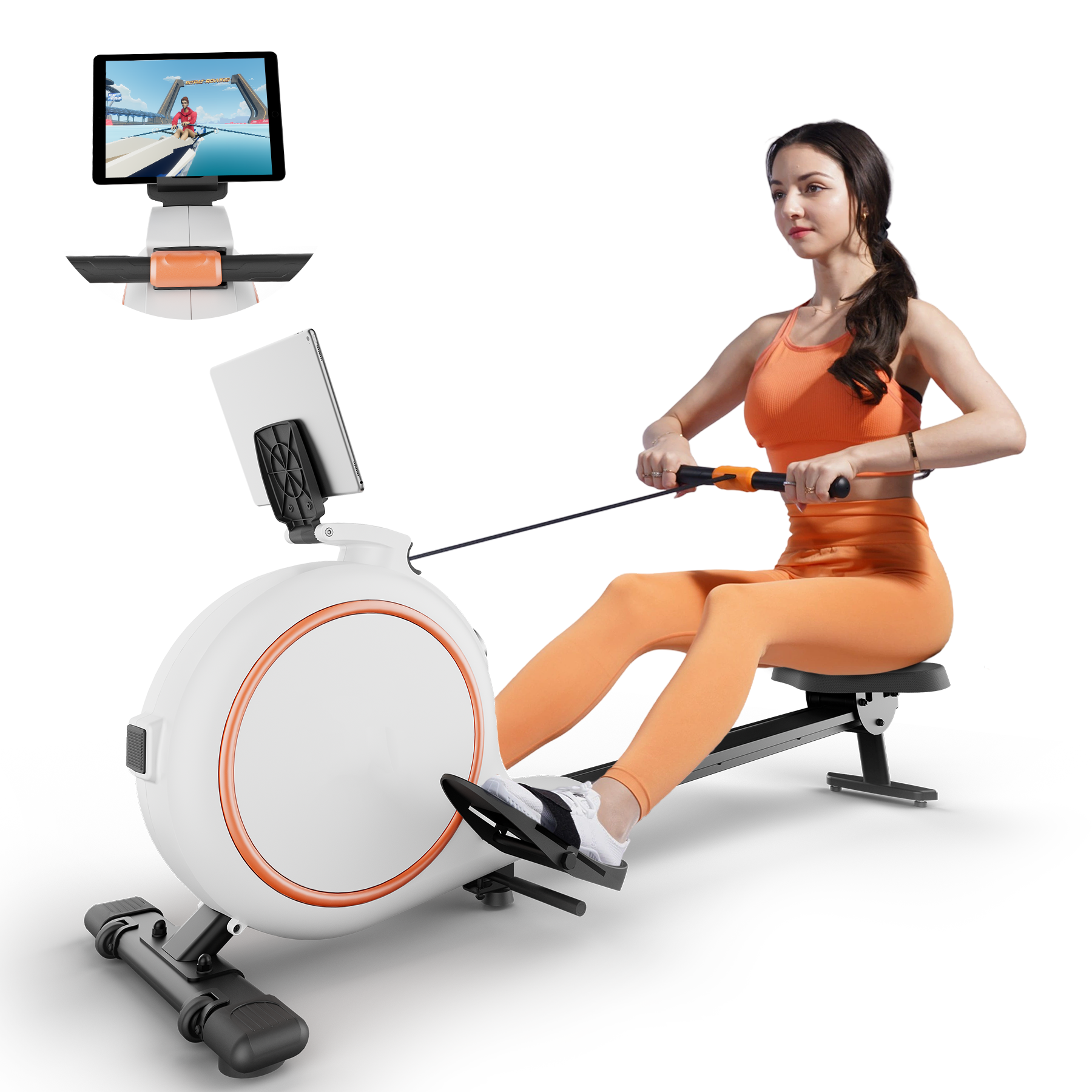 RW600 Adjustable Magnetic Resistance Long Slide Rail Smart Rowing Machine with PitPat
