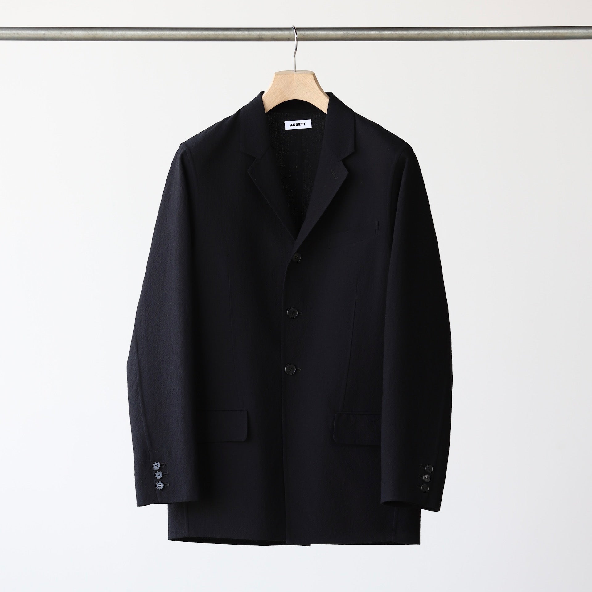 AUBETT COTTON × SUMMER WOOL PLAIN DOUBLE WEAVE CUT AWAY FRONT JACKET DEEP NAVY - 1