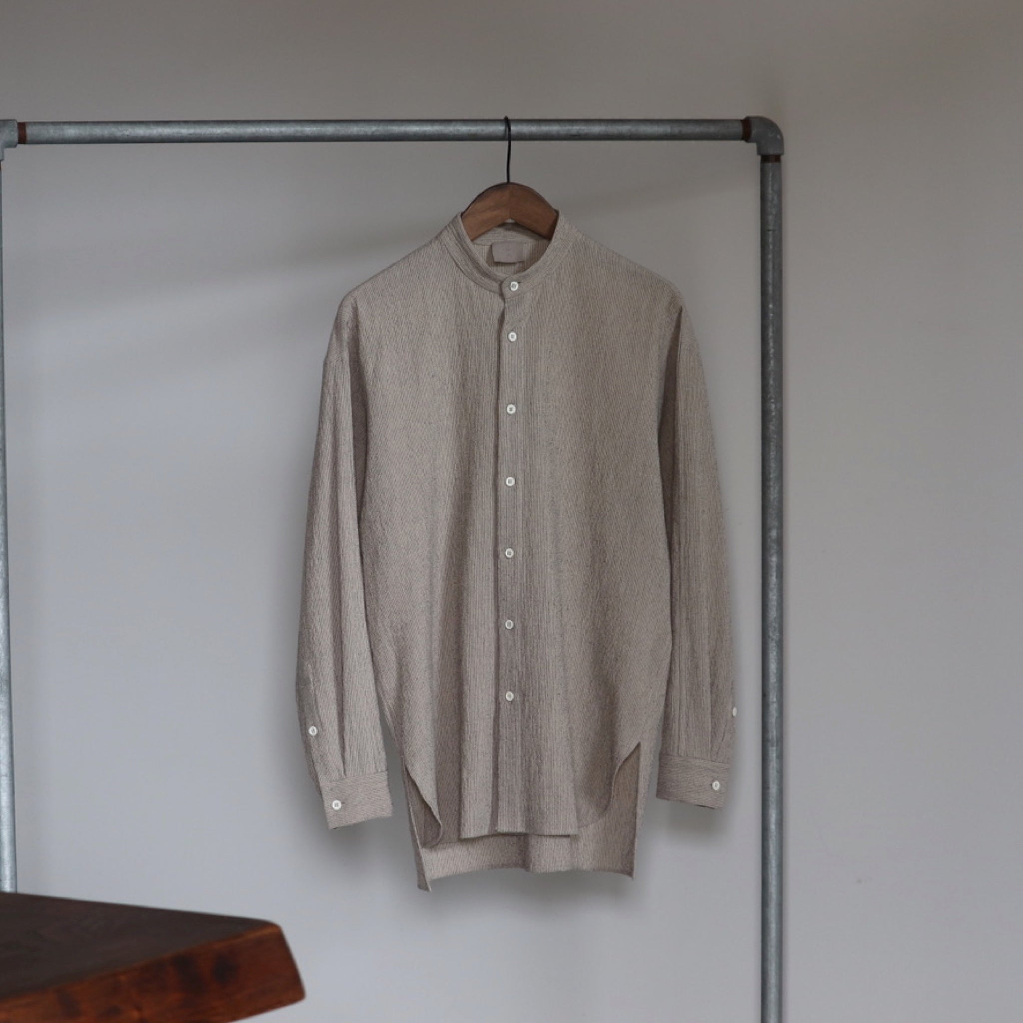 Yamauchi Cotton Voile Striped Stand Collar Shirt - 1