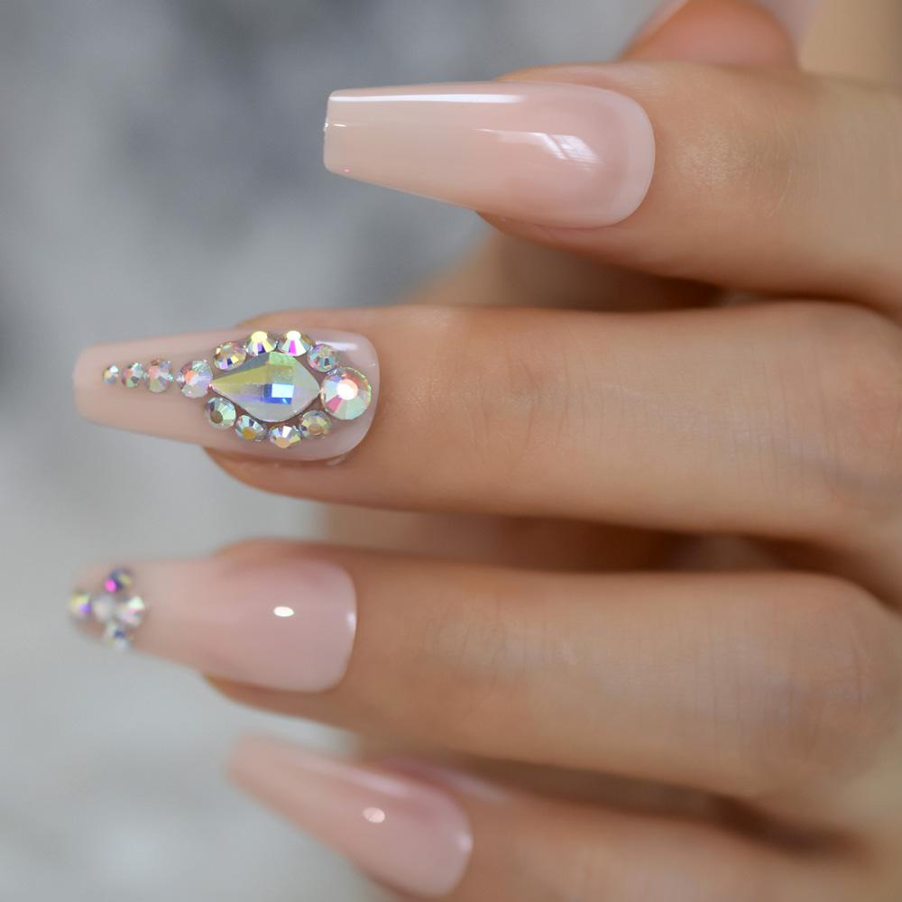 Long Nude Fake Nails With Sticker – naileditor