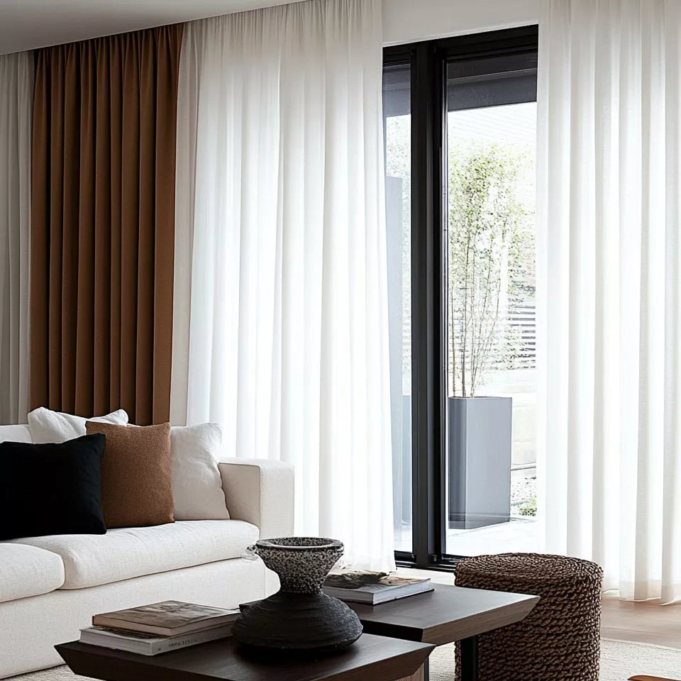 Layered custom curtains for silding glasses doors