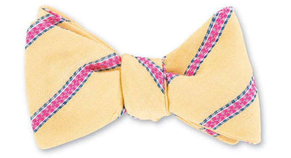 Yellow and Pink Striped Bow Tie