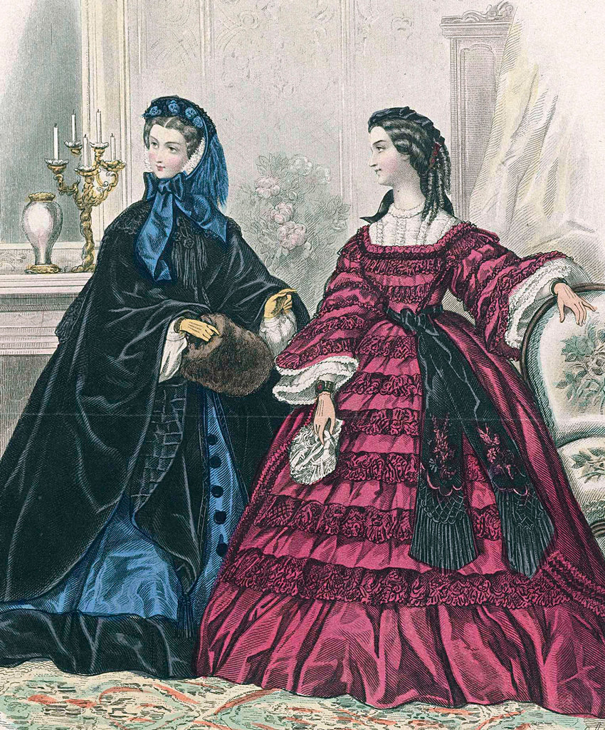 Ladies with handkerchiefs, La Mode Nouvelle, Paris, 1861