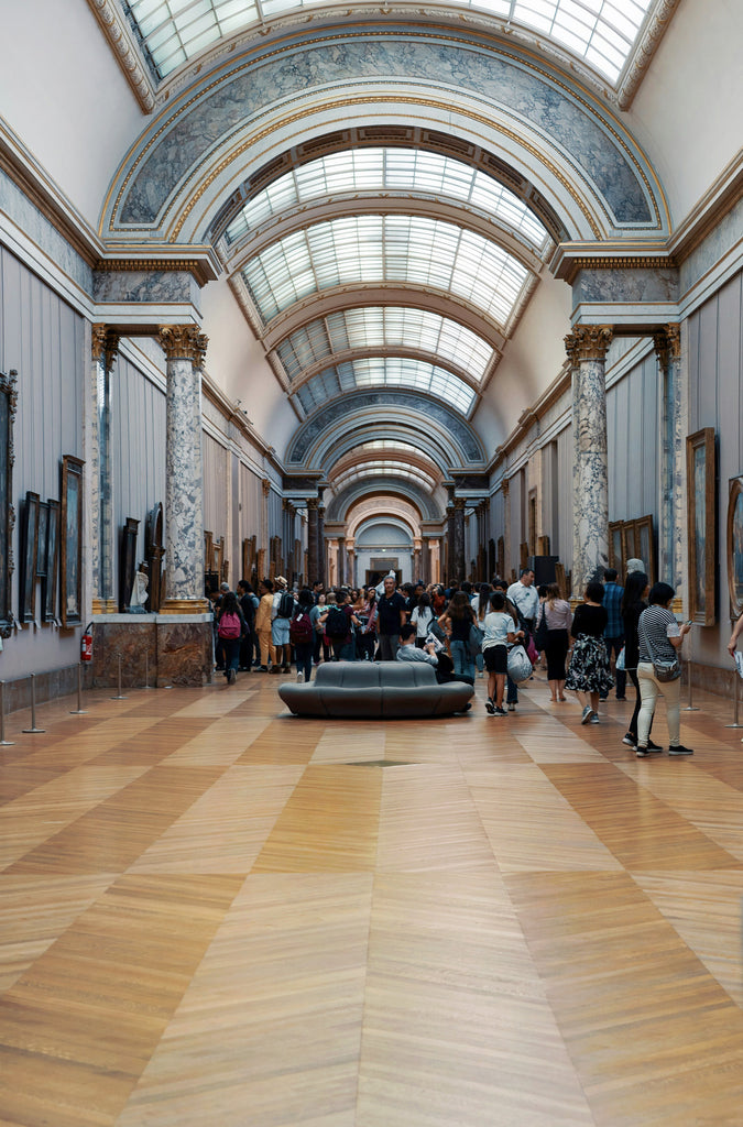 Herringbone pattern floor inside the Louvre Museum, Paris