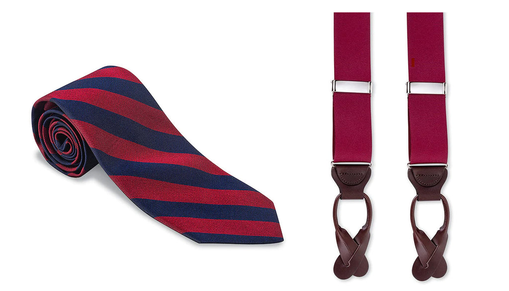 Magenta Burgundy Tie and Suspenders