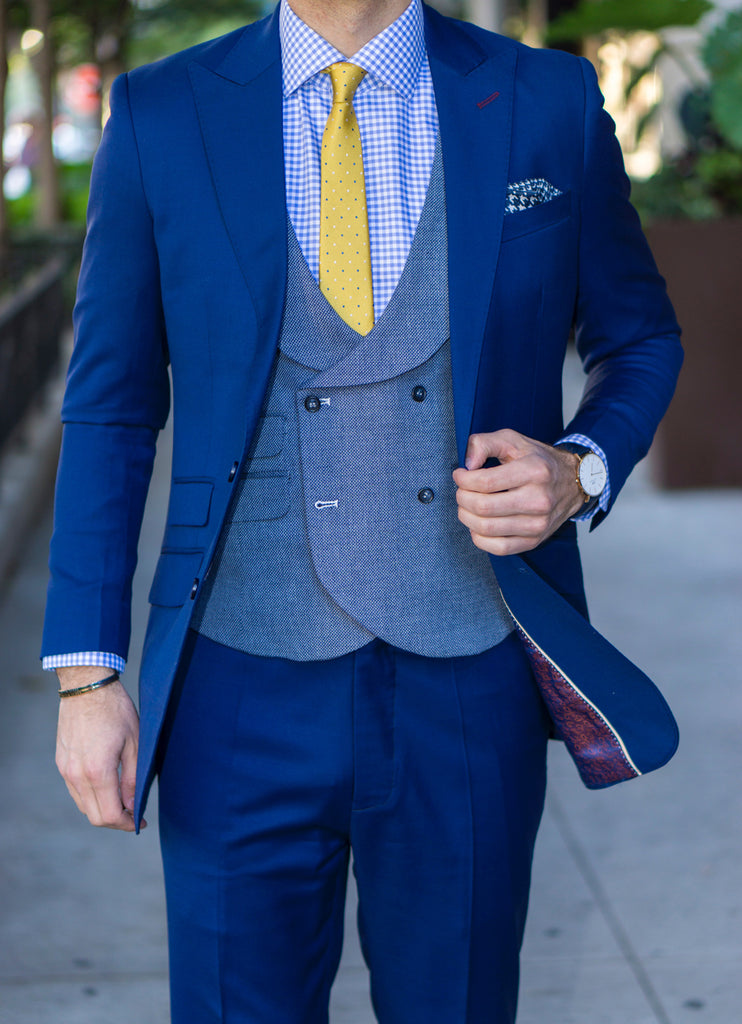 Blue suit jacket and pants example