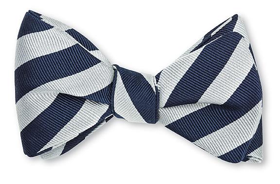 Navy Silver Bow Tie with Stripes