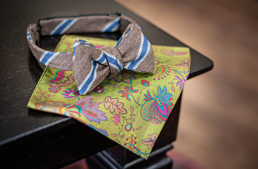 Paisley pocket square with Fall bow tie