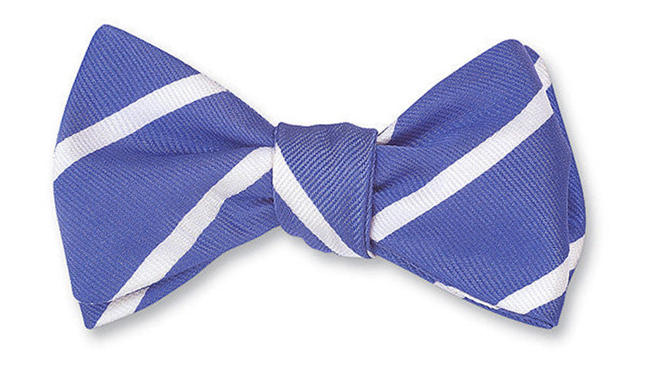 periwinkle bow tie with white stripes