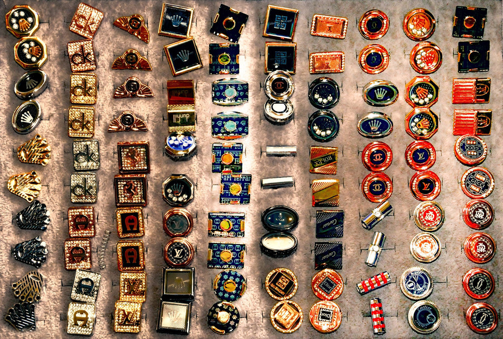 Collection of cufflinks, illustrating the different types of cufflinks