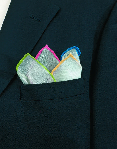 Bright Multi Color Linen Border Pocket Square