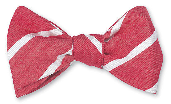 Coral/ White Buckingham Striped Bow Tie