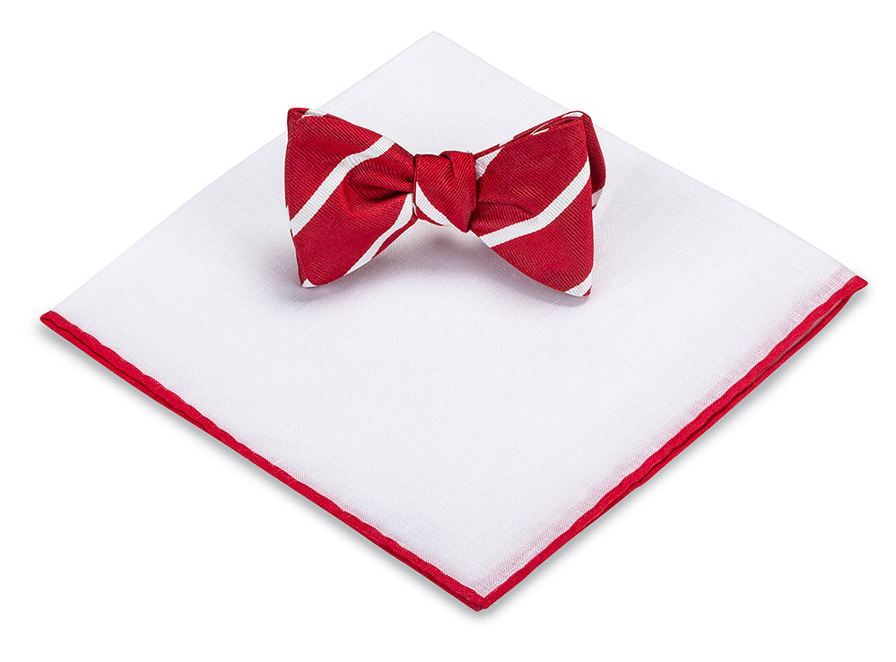 Pocket Square with Red and White Striped Bow Tie