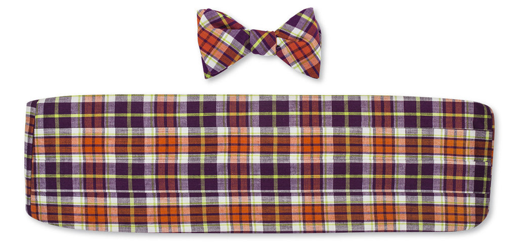 Purple/ Orange Madras Cummerbund Set