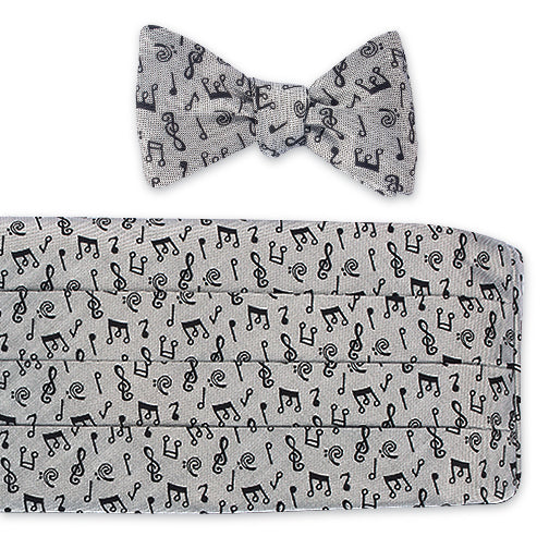 Silver/Black Music Notes Cummerbund Set - CB4797