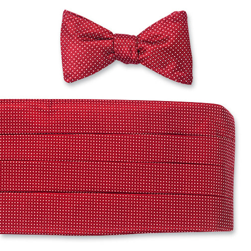 Red Runnymede Pin Dots Cummerbund Set - CB4949