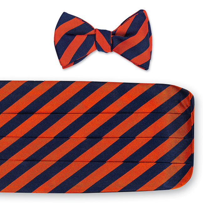 Navy & Orange Bar Stripes Cummerbund Set for Prom