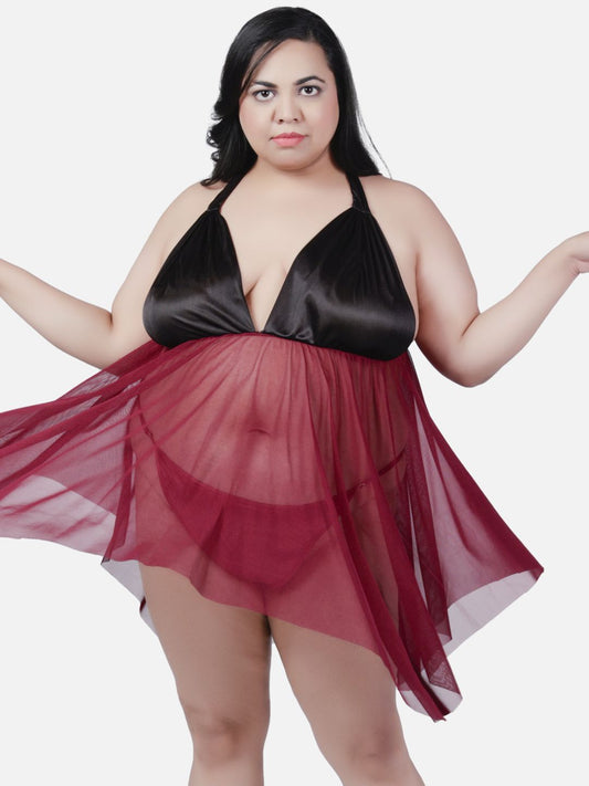 Sexy Plus Size Babydoll Honeymoon Red Night Dress for Women K6AA – Klamotten