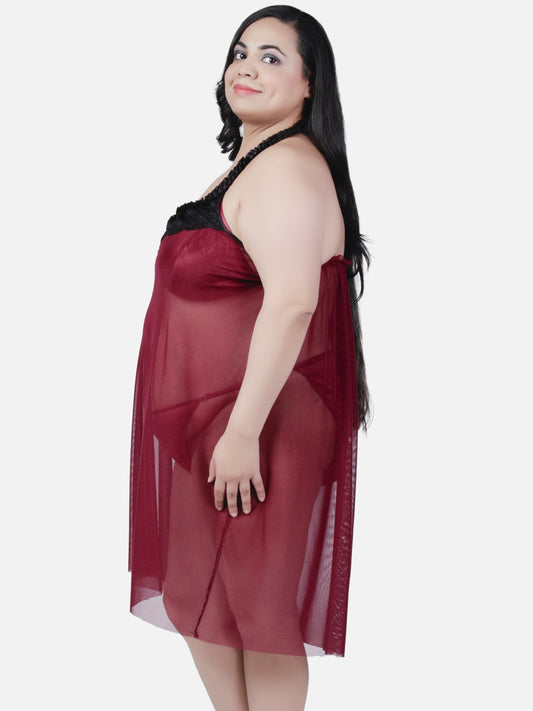 Sexy Plus Size Babydoll Honeymoon Red Night Dress For Women K6aa