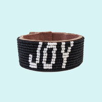 Joy Beaded Leather Cuff - Black