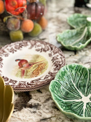 Spode Woodland Pheasant Salad Plate, Bordallo Pinheir Cabbage Green Bowl