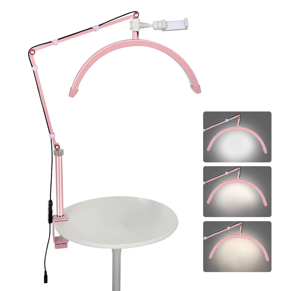 Andoer-Desktop LED Ring Light, Half-moon Shaped, Regulável, Salão de beleza, Maquiagem, Live Streaming, Desktop, HD-M3X, 3000K-6000K-8