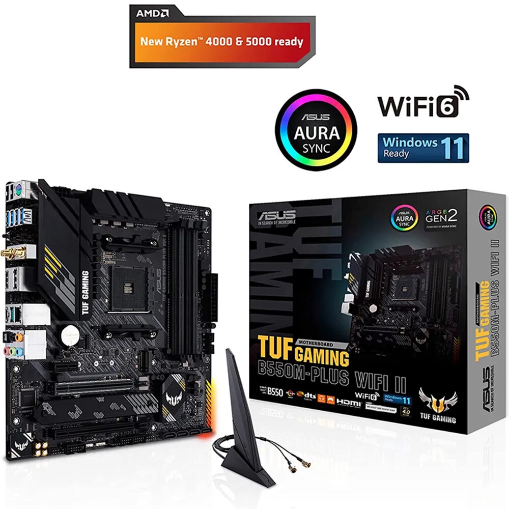 Asus-TUF Gaming Motherboard, B550M Plus, WI-FI II, Micro-ATX, DDR4, 4600 MHz, Conjunto de Mineração 128G, AM4, Suporte para CPU AMD Ryzen, Novo-1